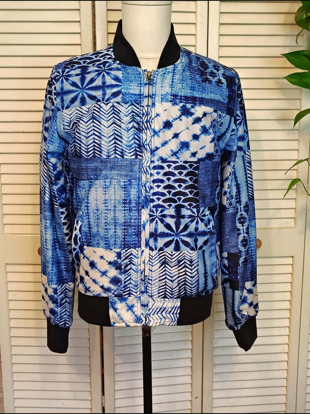Seven Souls Men's Blue Patchwork Bomber Jacket -Size M - Like New